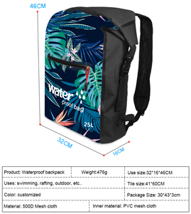 Bâche PVC personnalisée 25L Sac sec Sac à dos étanche avec feuilles de palmier, fleur, kayak, bateau, randonnée, camping, plage - Product Image 3