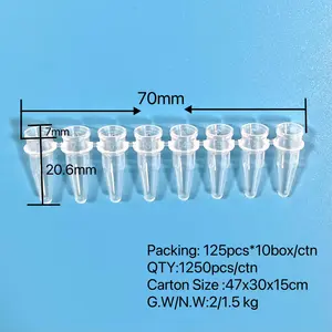 Medical Lab Plastic 8-well Tubes 8 Strip Pcr Tube 0.2ml 0.2 Ml 0.1 Ml