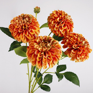Artificial Dahlia <b>Flower</b> <b>Single</b> Stem 3-Headed Silk High Simulation Wedding Decoration Home Ornament - Product Image 1