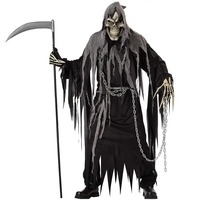 Halloween Grim Reaper Costume Hommes Effrayant Scythe Outfit Festival Mort Cosplay Dress Up Evil Spirit Stage Performance Horror Cape