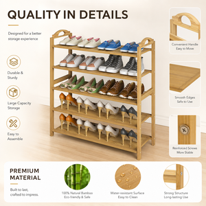 CHOMECO Étagère à chaussures et organisateur de rangement pliable en bambou moderne à 5 niveaux avec design peu encombrant pour la maison et le salon - Product Image 3