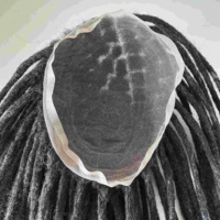 Perruque complète en dentelle style libre pour homme, 10 pouces, couleur gris sel et poivre 1B10, en cheveux humains indiens, perruque de dreadlocks grises