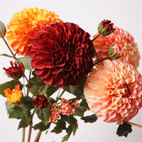 Herfstkleuren Serie Kunstbloemen 4-koppige Koraal Dahlia Spuitgieten 3D-print Bruiloft Huisdecoratie Zijden Bloem