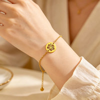 Bracelet à disque découpé Hibiscus Hawaïen, en acier inoxydable plaqué or, résistant au ternissement, pour usage quotidien
