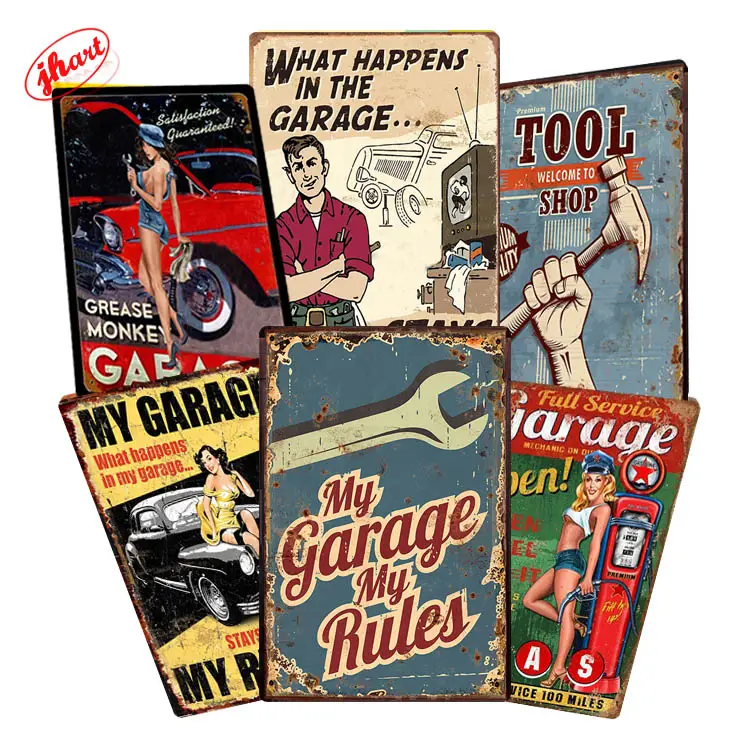 Vintage Dad Garage Metalen Teken Mijn Garage Mijn Regels Oude Metalen Poster Man Cave Auto Reparatie Wall Decor Retro Oliën benzine Tin Teken