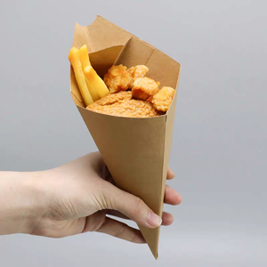 Conos de Papel Resistentes al Aceite, Desechables, de Papel Kraft, para Empacar Alimentos, Porta Papas Fritas, Reciclables - Product Image 5