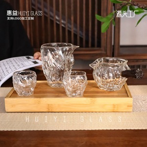 Huiyi Glass Teacup <b>Set</b> High Borosilicate Glass Tea Pourer And <b>Cup</b> With Wood Pattern For Home Office Use - Product Image 3