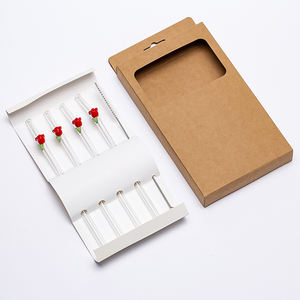 Ensemble de pailles en verre imprimées avec logo personnalisé, avec brosse de <span class=keywords><strong>nettoyage</strong></span>, pailles à boire en borosilicate colorées personnalisées, vente en gros, boîte cadeau - Product Image 4