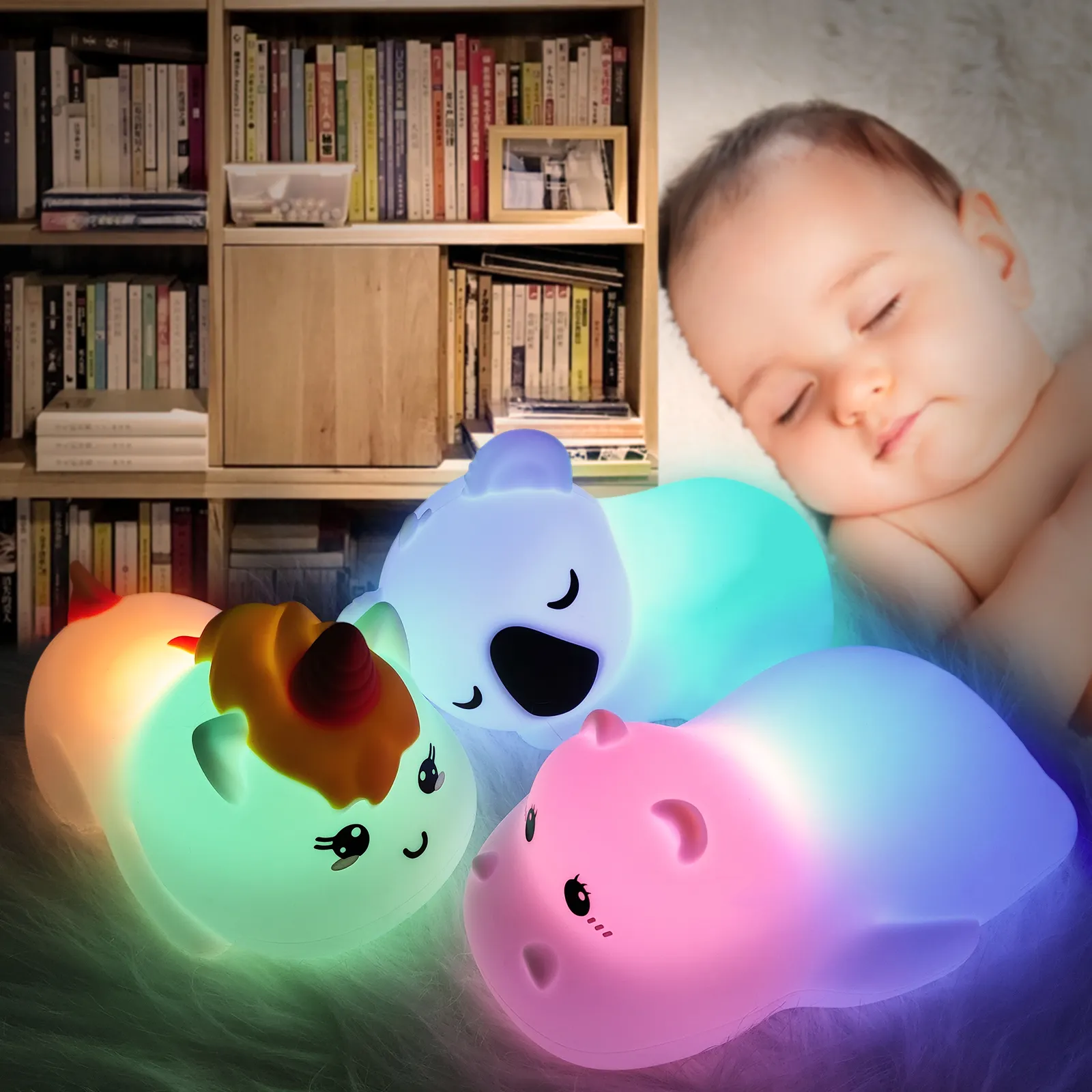 Touch Control Time Setting Recarregável Nightlight Soft Silicone Baby Nursery Bedside Lamp Cute Desk Cartoon Lamp for Kids Gift