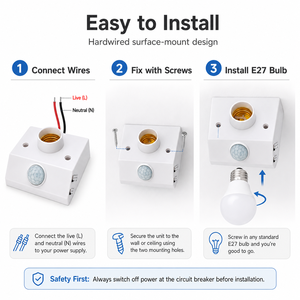 Support de lampe à détecteur de mouvement infrarouge E27, adaptateur de douille LED, installation facile pour l'éclairage intérieur et extérieur - Product Image 3