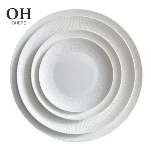 White high quality bone China relief design Three - dimensional relief ceramic plate Manufacturers direct sale dishware set