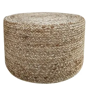 Natural Jute Braided Hand Knitted Traditional Cord Boho Pouf for The Living Room