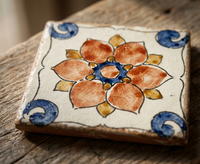 Carrelage Céramique Moderne Lumineux Peint à la Main - Motif Floral Authentique en Terre Cuite Cobalt, Résistant aux Acides, Antibactérien, Glaçure Craquelée