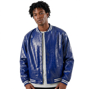 Giacca Bomber da Uomo in PU Verde Oliva con Texture Goffrata, Colletto Rovesciato, Stile Casual, Giacca in Ecopelle alla Moda - Product Image 4