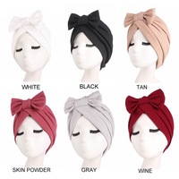Turbante con lazo de Color liso bohemio para mujer, turbante étnico anudado para la cabeza, gorrito musulmán elástico para quimio
