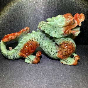 Groothandel Edelsteen Steen Draak Carving Xiuyan Jade Draak Shanhuang Jaspis Voor Decoratie