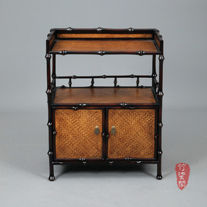 Bamboo Ming Style Tea <b>Sideboard</b> Chinese Antique <b>Storage</b> Cabinet With Woven Panels For Tea Set Display And Organization - Product Image 4