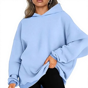 เสื้อสเวตเชิ้ตผู้หญิงทรงโอเวอร์ไซส์ มีฮู้ด สีพื้น ไหล่ตก แขนยาว ผ้าถัก ผ้าฝ้าย ใส่ได้ในฤดูใบไม้ร่วง - Product Image 1