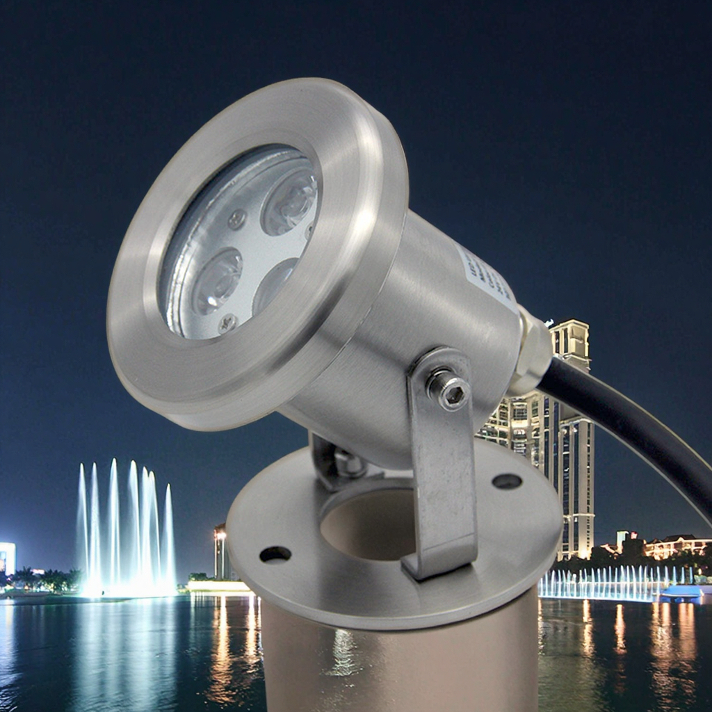 High Brightness 3W DMX512 RGB Colorful IP68 Waterproof Stainless Steel LED Underwater Pool Light for Swimming Pools & Fountains