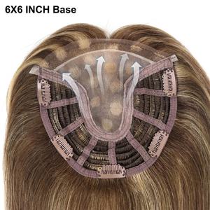 Postizo <span class=keywords><strong>de</strong></span> <span class=keywords><strong>Cabello</strong></span> Humano con Clip, <span class=keywords><strong>de</strong></span> Alta Calidad, con Frente <span class=keywords><strong>de</strong></span> Encaje Mono, Color Rubio Marrón Balayage, <span class=keywords><strong>de</strong></span> 6x6 Pulgadas, <span class=keywords><strong>para</strong></span> <span class=keywords><strong>Mujer</strong></span> - Product Image 6