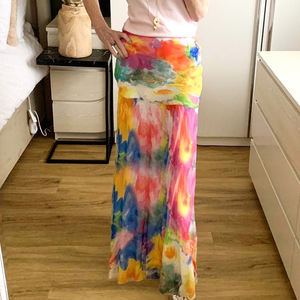 Jupe longue en maille transparente sexy pour femmes, imprimé floral peinture à l'huile, jupe moulante, tenue de plage pour filles branchées, été Y2K - Product Image 6