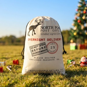 Sac cadeau de Noël à cordon en coton, pochette à bonbons de Noël, sac du Père Noël, rangement pour cadeaux de fête, vente en gros, faible MOQ - Product Image 1