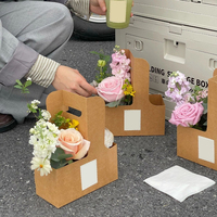 Sac cadeau portable en papier kraft pour fleurs, boîte d'emballage pour café, fleurs, gâteaux, desserts avec poignée, boîtes à fleurs pour bouquets