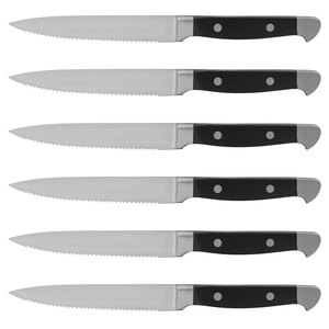 TOALLWIN Ensemble de 6 couteaux à steak en acier inoxydable, tranchants et dentelés, triple rivetés, pour la maison, les restaurants et les fêtes barbecue - Product Image 1