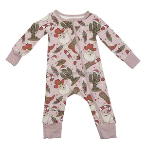 2023儿童婴儿一体式连身衣圣诞靴圣诞印花定制风格睡衣Onsies套装