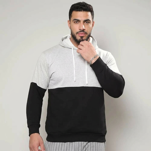 Paneled Hoodie Men's Color Block Hooded Neck FullSleeve <b>Navy</b> and White Cotton <b>Tshirt</b> Boys Colourblocked Sweatshirt - Product Image 1