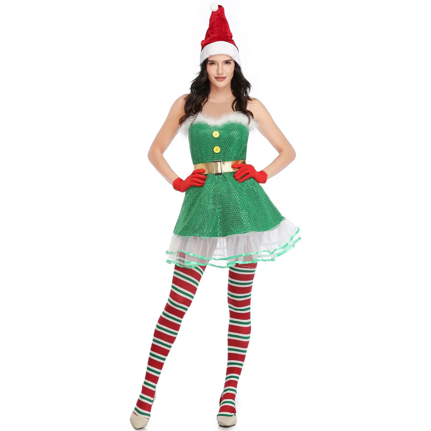 Weihnachtsfest Weihnachtsmann Cosplay-Outfit Weihnachtself-Kostüm für Erwachsene sexy Kleid