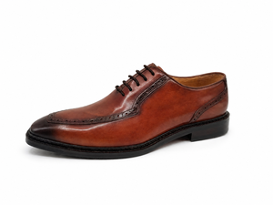 <b>Mens</b> Burnished Brown Brogue Derby Shoes Genuine Leather <b>Apron</b> Toe Lace-Up Rubber Sole Formal Dress Shoes - Product Image 6