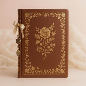 Cuaderno Vintage de Cuero A5 con Cubierta Floral en Dorado, Marcapáginas de Listón y Adorno Metálico - Product Image 1