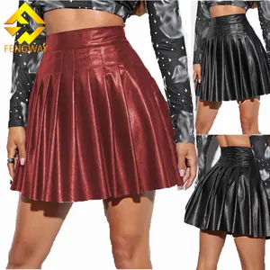 New Product Ideas 2024 Woman High Waist Pleated Skirt Nightclub Sexy Pu Leather Mini Skirt