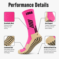 Chaussettes de football personnalisées antidérapantes avec semelle en silicone, couleurs et logo personnalisés, rembourrées, OEM ODM, faible MOQ, directement de l'usine