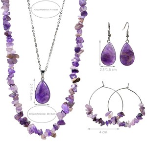 Juego de Joyería Bohemia al por Mayor, 4 Piezas, Collar y Aretes con Piedras Naturales en Forma de Gota de Agua, para Regalo de Fiesta - Product Image 5