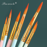 Ensemble de pinceaux à peinture acrylique Panwenbo, lot de 3, pointe ronde, poils en nylon, pinceaux d'artiste pour aquarelle, huile, miniature, toile