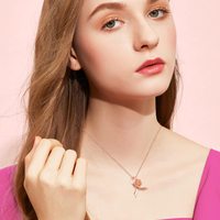 Collier pendentif en argent sterling plaqué or rose avec zircon, motif fleur de rose et ruban, pour survivante du cancer du sein
