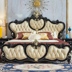 Sıcak satış kraliyet avrupa katı ahşap çerçeve yatak antika fransız kraliyet yatak odası mobilyası lüks nevresim takımı