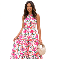 Nouvelle Robe Longue Femme Été 2026 Style Rétro Européen à Motifs Floraux, Manches Courtes, Col en V, Coupe Trapèze, Taille Haute, Lavable, Personnalisable OEM/ODM