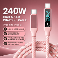 Cable USB4 de 240W con revestimiento de aleación de aluminio y pantalla digital LED, USB-C a Tipo-C, para carga rápida y transferencia de datos de teléfonos móviles.