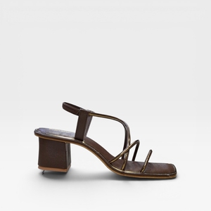 Stylish Metallic Bronze Open Toe Block Heel <b>Sandals</b> Crisscross Strappy Slingback Casual Party Footwear for Women Chic - Product Image 3