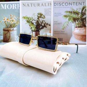 Luxurious Gold Rectangle Sunglasses Full Rim Rhinestone Frame Women UV400 Protection Accessories Adult Box Included - Product Image 1