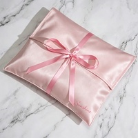 Pochette enveloppe en satin noir avec logo personnalisé, sac d'emballage de luxe avec ruban, sac de rangement pour extensions de cheveux, bijoux, cosmétiques, cadeaux, sac anti-poussière