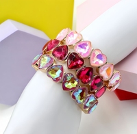 CENDA Dopamine Kleur Hart Strass Elastische Armband Dames Legering Kristal Rekbaar Armbandje Feest Pols Sieraden Valentijnscadeau