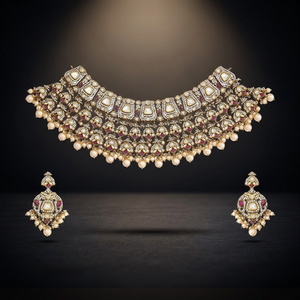 Zircon Kundan Flower Design Short <b>Necklace</b> for Women's Wedding Occasions - Product Image 3