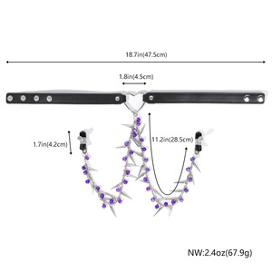 Collier ras du cou Purple Bells Rivets avec pinces à tétons et chaîne réglable, pinces non-percantes, accessoires pour débutants - Product Image 2