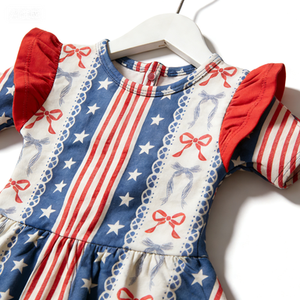Vestido Personalizado para Bebé Niña, 95% Bambú, 5% Elastano, Manga con Volantes, Body Infantil con Estampado de Estrellas y Rayas para el 4 de Julio - Product Image 6