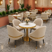Ensemble de mobilier de restaurant commercial de luxe, chaises en cuir microfibre avec pieds en métal, table pour café, hôtel, projet, vente en gros