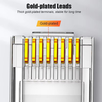 100 Conectores RJ45 CAT5e UTP de 50u, Chapados en Oro, Transparentes, Sin Blindaje, Cabeza de Cristal 8P8C, Conector de Red, Orificio Redondo de 1.00mm